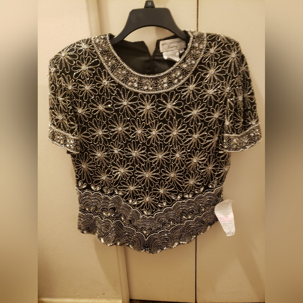Vintage Papéll Boutique beaded black top Large